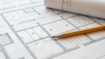 Home renovation blueprints, pencil, interior design plans