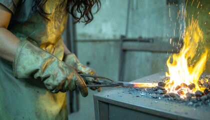 Woman blacksmith working