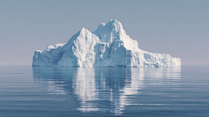 Pixelated iceberg floating in calm arctic waters, serene and minimal composition, realistic lighting, high-resolution, clear reflections, isolated on tranquil ocean