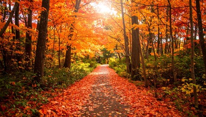Obraz premium Pathway through autumn trees