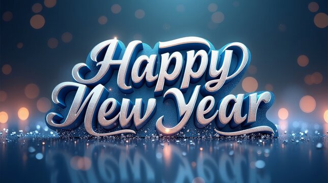 Festive blue silver lettering celebrating new year celebration