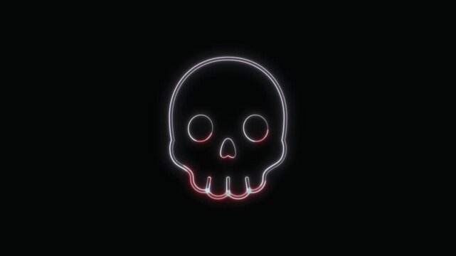  Skull Icon Neon Seamless Loop 4K with Black Background Animated Promotional Typography for Video Editing