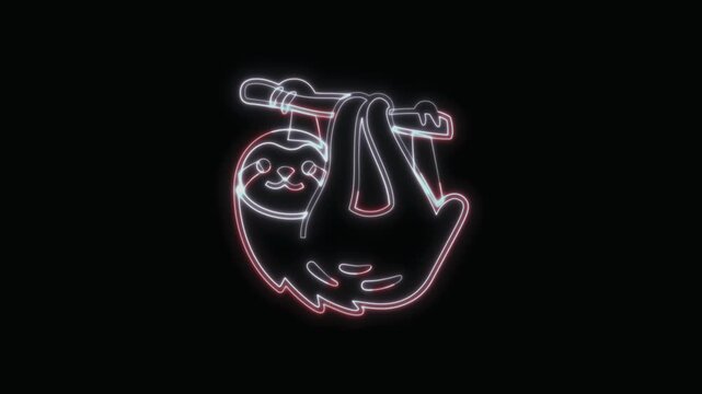  Sloth Icon Neon Seamless Loop 4K with Black Background Animated Promotional Typography for Video Editing
