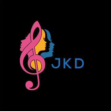 JKD Colorful Music Logo with Female Silhouettes and Treble Clef, JKD Later Logo, Creative Women&rsquo;s Face Profiles in Musical Design, Modern Artistic Treble Clef with Feminine Silhouettes. 
