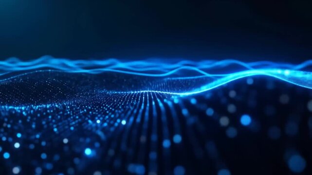Abstract Blue Digital Wave Particle Surface Animation