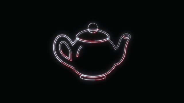  Teapot Icon Neon Seamless Loop 4K with Black Background Animated Promotional Typography for Video Editing