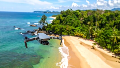 Drone flying over tropical beach