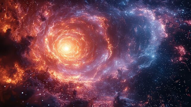 Vibrant Cosmic Swirl: A stnning depiction of a swirlng galaxy, showcasing briliant colors and deep spaceelements, perfect for sciece and technology themes.