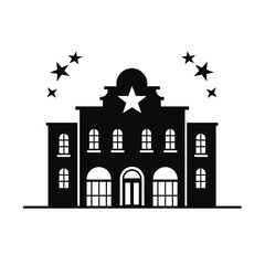 Silhouette of a western style building with stars