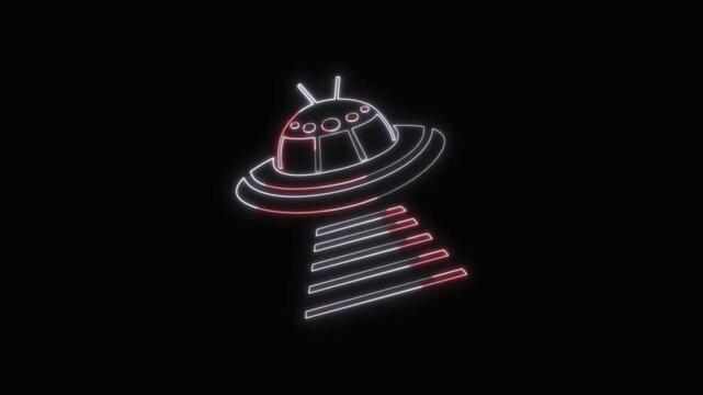  UFO Icon Neon Seamless Loop 4K with Black Background Animated Promotional Typography for Video Editing