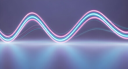 Abstract Neon Light Wave Pattern with Pink and Blue Glowing Lines Reflecting on a Modern Surface