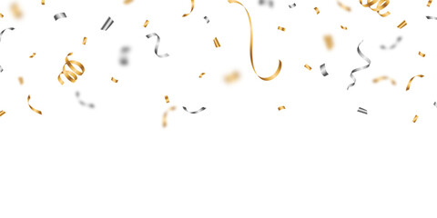 Fototapeta na wymiar Beautiful gold and silver confetti pattern background, zigzag down for celebration. Vector illustration of festive decoration.