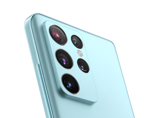 Minimalist modern smartphone back view with dual cameras, isolated on a transparent background, PNG