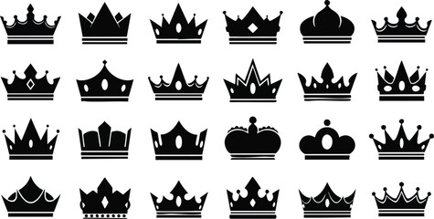 Collection of elegant royal crowns symbolizing power achievement and success in various designs © Ahmad