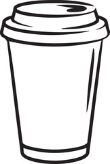 Simple black and white line drawing of a disposable coffee cup with a lid
