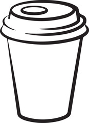 Simple black and white line drawing of a disposable coffee cup with a lid
