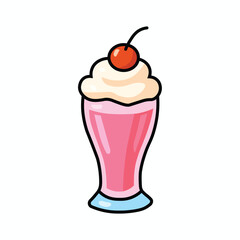 Illustration Vector Graphic Cartoon of a Pink Milkshake with Cherry
