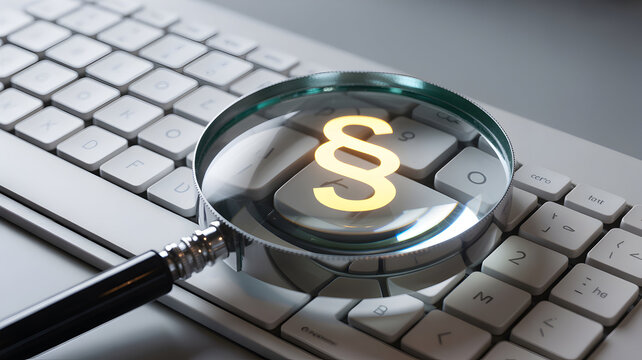 Magnifying glass over paragraph symbol on a computer keyboard