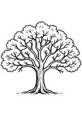 Fototapeta premium Black and white vector illustration of an elegant tree with leaves, perfect for engraving, prints, tattoos, and creative projects