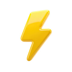 3d yellow lightning bolt isolated on transparent background