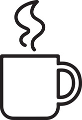Simple line art icon of a steaming coffee mug with wisps of smoke