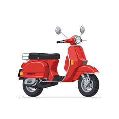 Red Vintage Scooter with Black Seat and Chrome Details on White Background