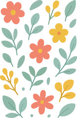 Charming floral scatter pattern of flowers and leaves for stationery, wallpaper, and scrapbooking projects