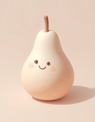 Cute isometric 3D icon of a pear with subtle smiling features, designed in clay texture