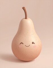 Cute isometric 3D icon of a pear with subtle smiling features, designed in clay texture