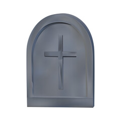 Fototapeta premium Gray stone cross with tombstone. 3D illustration for Halloween. Christian monument for burial of deceased. Vector mockup, place for name. Template for scary design.