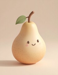Cute isometric 3D icon of a pear with subtle smiling features, designed in clay texture