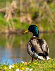 Obraz premium Mallard by a pond