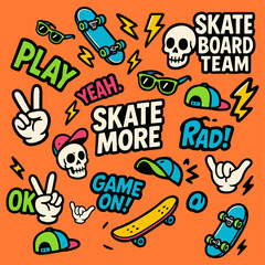 Graffiti-inspired doodle set with spray cans, tags, bricks, crowns, arrows, and bold hip-hop energy. Ideal for t-shirts, murals, and digital artwork.