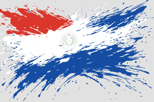 Abstract paint splatter patterns in national Paraguay flag colors
