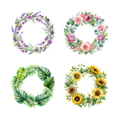 Watercolor Floral Wreath Collection Set on Transparent Background beautiful collection