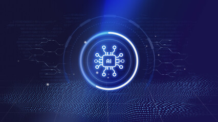 Futuristic depiction of artificial intelligence technology with digital circuitry and glowing elements