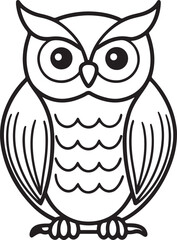owl bird line art, coloring book page line art drawing, vector and illustration