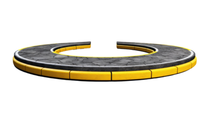 Curved asphalt road with bold yellow double lines highway street transportation route vector illustration on white background