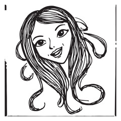 Beautiful Woman Doodle Black and White Illustration Fashion Girl Portrait Line Art Sketch Vector