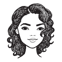 Beautiful Woman Doodle Black and White Illustration Fashion Girl Portrait Line Art Sketch Vector
