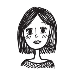 Beautiful Woman Doodle Black and White Illustration Fashion Girl Portrait Line Art Sketch Vector