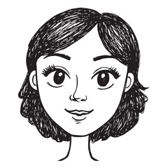 Beautiful Woman Doodle Black and White Illustration Fashion Girl Portrait Line Art Sketch Vector