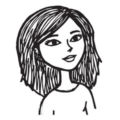 Beautiful Woman Doodle Black and White Illustration Fashion Girl Portrait Line Art Sketch Vector