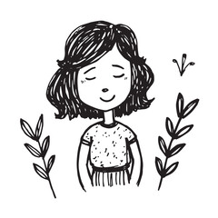 Beautiful Woman Doodle Black and White Illustration Fashion Girl Portrait Line Art Sketch Vector