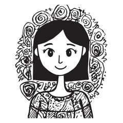 Beautiful Woman Doodle Black and White Illustration Fashion Girl Portrait Line Art Sketch Vector