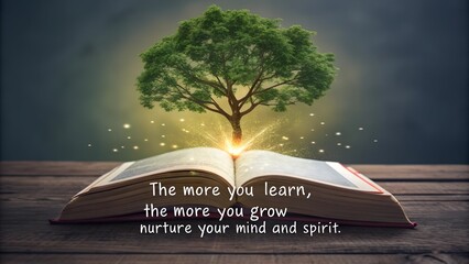 Glowing Tree of Knowledge Growing From an Open Book.