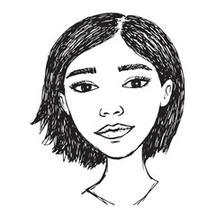 Beautiful Woman Doodle Black and White Illustration Fashion Girl Portrait Line Art Sketch Vector