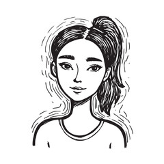 Beautiful Woman Doodle Black and White Illustration Fashion Girl Portrait Line Art Sketch Vector