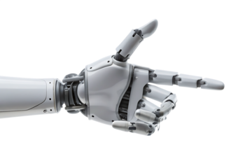 Robotic Hand Pointing with Index Finger on Background artificial intelligence isolated on a transparent background