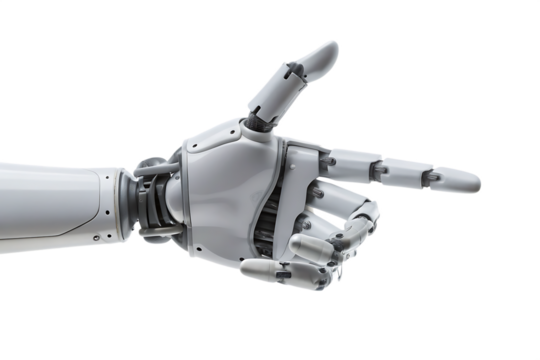 Robotic Hand Pointing with Index Finger on Background artificial intelligence isolated on a transparent background